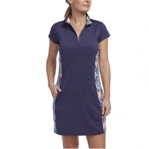 Pebble Beach dry luxe Navy Golf Dress with Floral Accents | XL